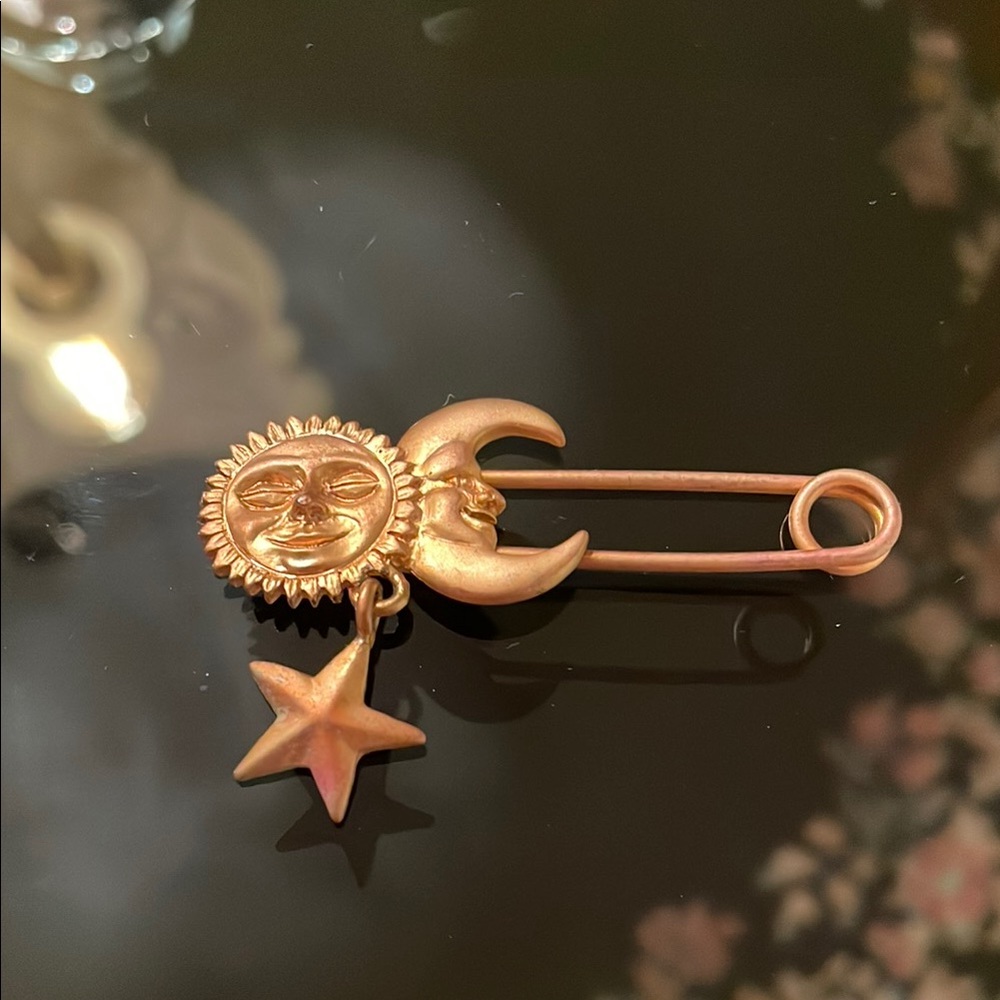 Sun and Moon Gold Brooch